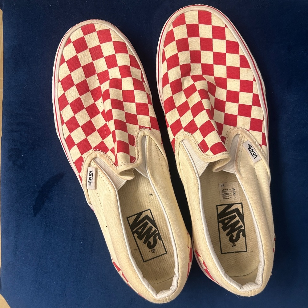 Vans Classic Slip-On Red and Cream Checkerboard Sneakers